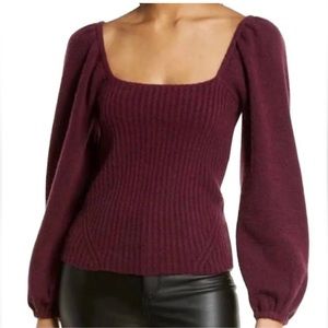Halogen Balloon Sleeve Sweater - Wine/Maroon